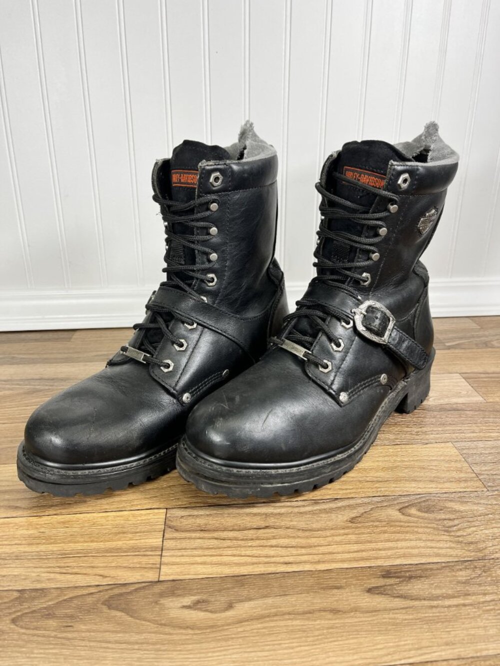Harley-Davidson Men's Black Leather Lace-Up Buckle Motorcycle Boots Size 11 - Picture 3 of 9